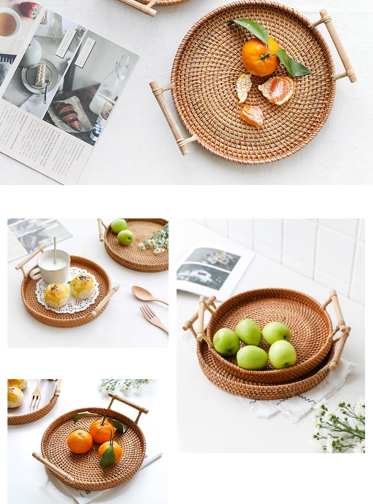 Woven Rattan Tray with Wooden Handles - Image 9